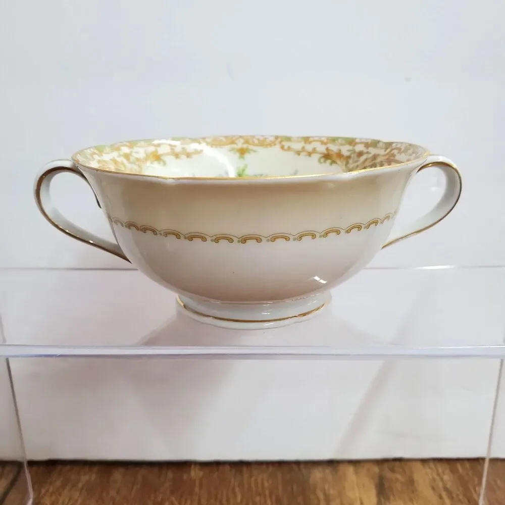 Vintage Noritake Veona Cream Soup Bowls Set of 3 Double Handle Porcelain Japan
